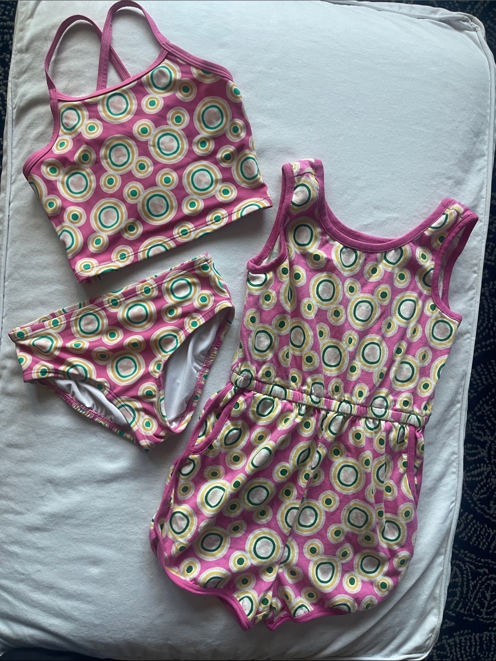 DISNEY Girls Size 6-7 Pink Circle-Print Swim Set & Romper - Kids Swim